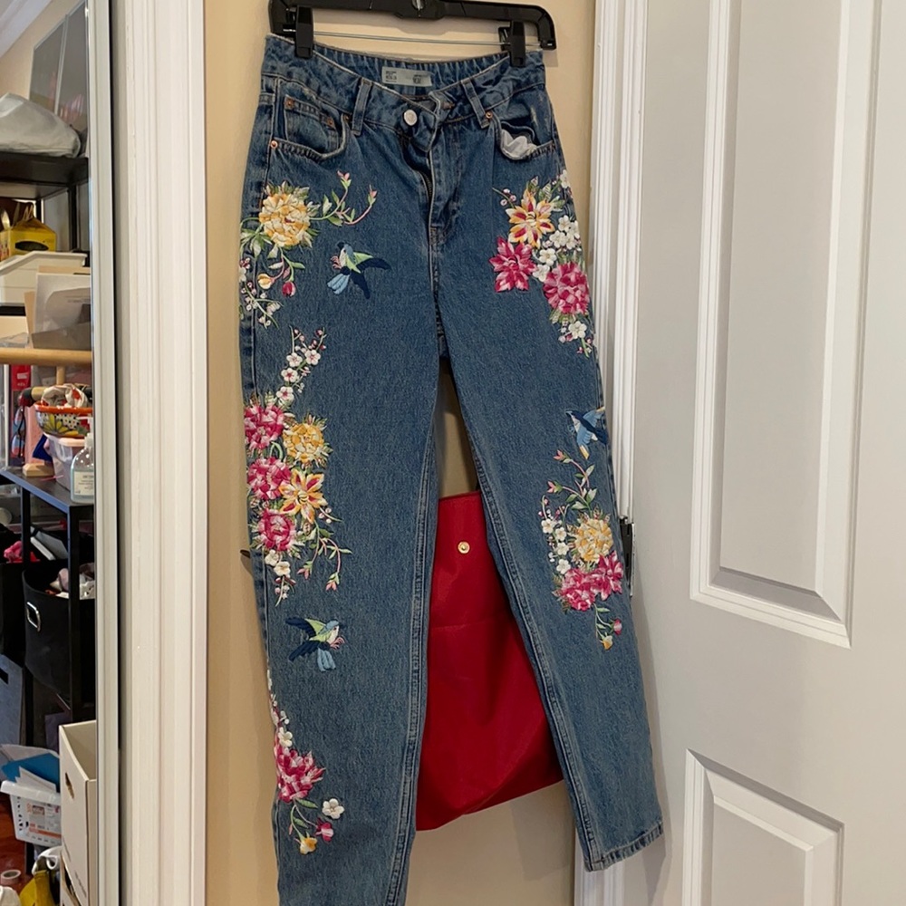 embroidered mom jeans